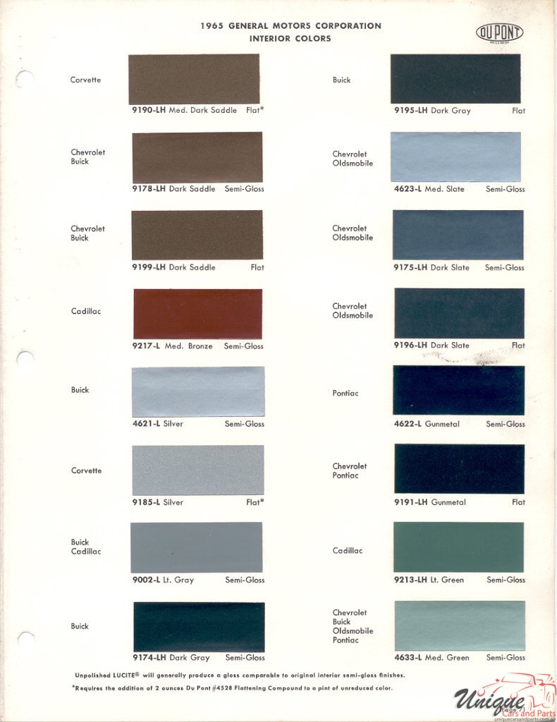 1965 General Motors Paint Charts DuPont 7